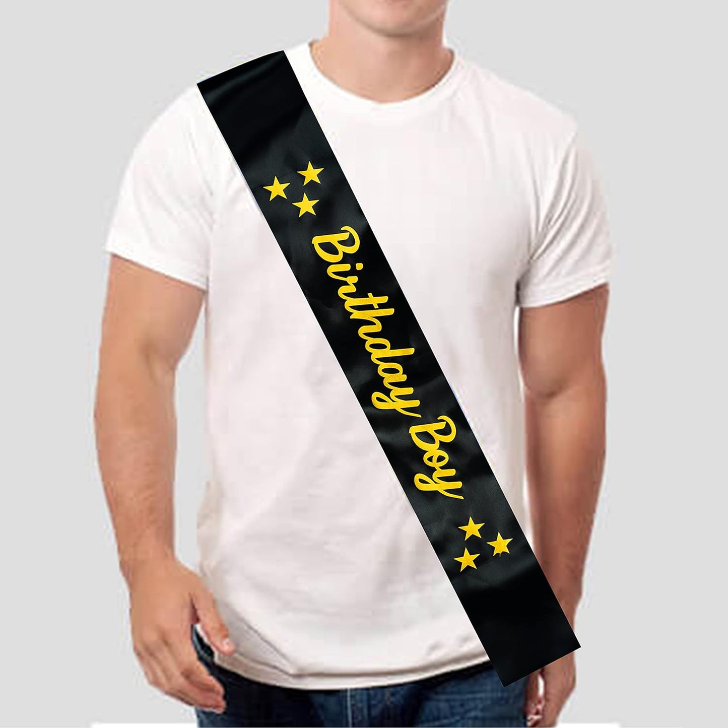 Decofy Birthday Boy Black Sash & King Crown With Balloon Pump,Crown For Boys,Mens -Balloon Pump - Any Random Color