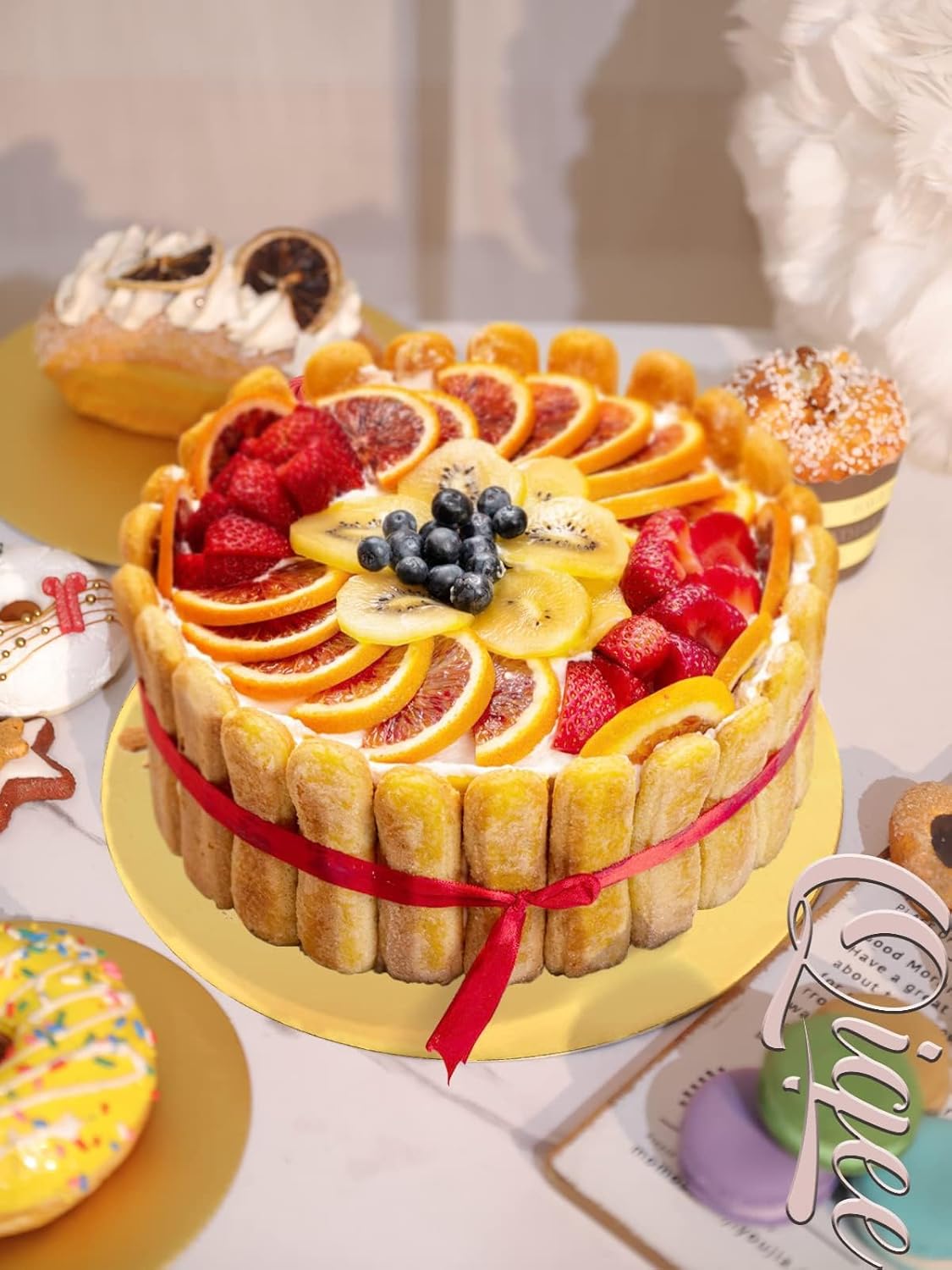TrendyTrolley Round Cake Base Board |MDF Cardboard Disposable Cake Pizza Circle Scalloped Mate Gold Tart Decorating Base Stand|10 inch - 6 Pc - Round
