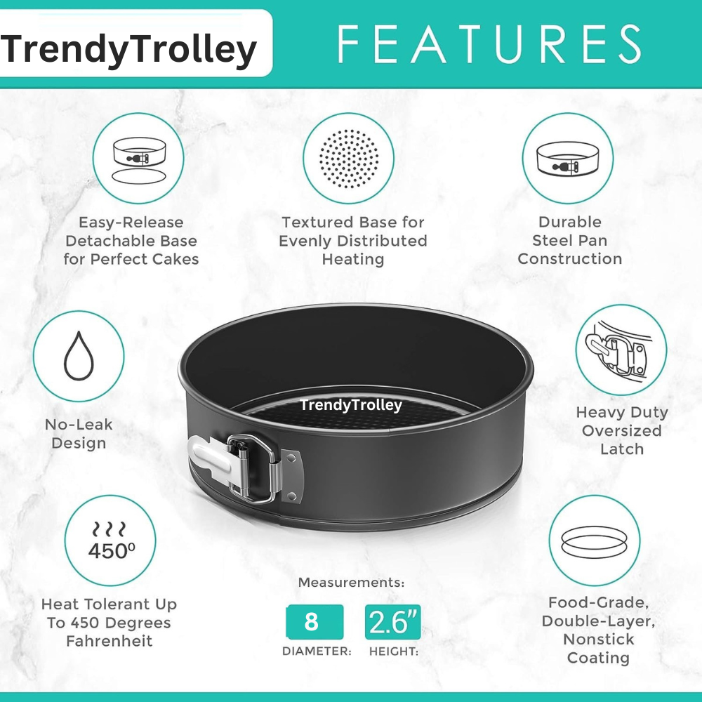 TrendyTrolley 3 Pc Round Cake Mould SpringForm Non Stick Carbon Steel Removable Bottom Premium Material Safe for Microwave,OTG Oven etc- 3 Pc Round Cake Mould