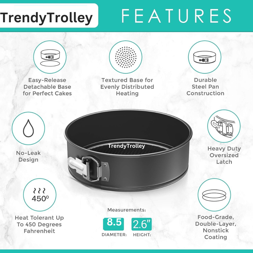 TrendyTrolley 3 Pc Round Cake Mould SpringForm Non Stick Carbon Steel Removable Bottom Premium Material Safe for Microwave,OTG Oven etc- 3 Pc Round Cake Mould