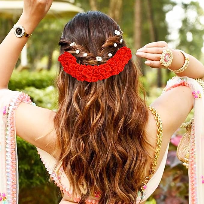 TrendyTrolley Artificial Gajra Red | Suitable For Wedding Haldi Bride to Be Mehendi - Artificial Natural Looking Mogra Gajra (1 Pc Red)