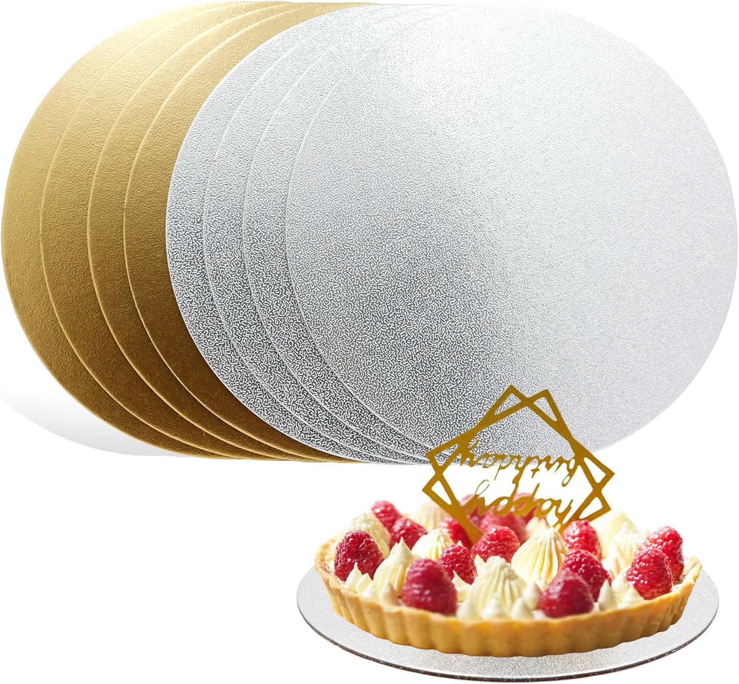 TrendyTrolley 8Pcs Cake Boards, MDF Cardboard -Round Cake Board | 4 Silver- 4 Gold |2 mm Thick | Cake Base Plates Silver & Gold Cake Board | Reusable Cake Base | for Birthday Wedding (8 inch)