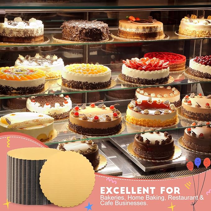 TrendyTrolley 10 Pcs Combo Flower Cake Board Base 8 inch +10 inch 5 pcs Each | Round Cake Boards - Disposable Cake Pizza Circle Scalloped Cardboard Round Cake Circle Base (Golden)