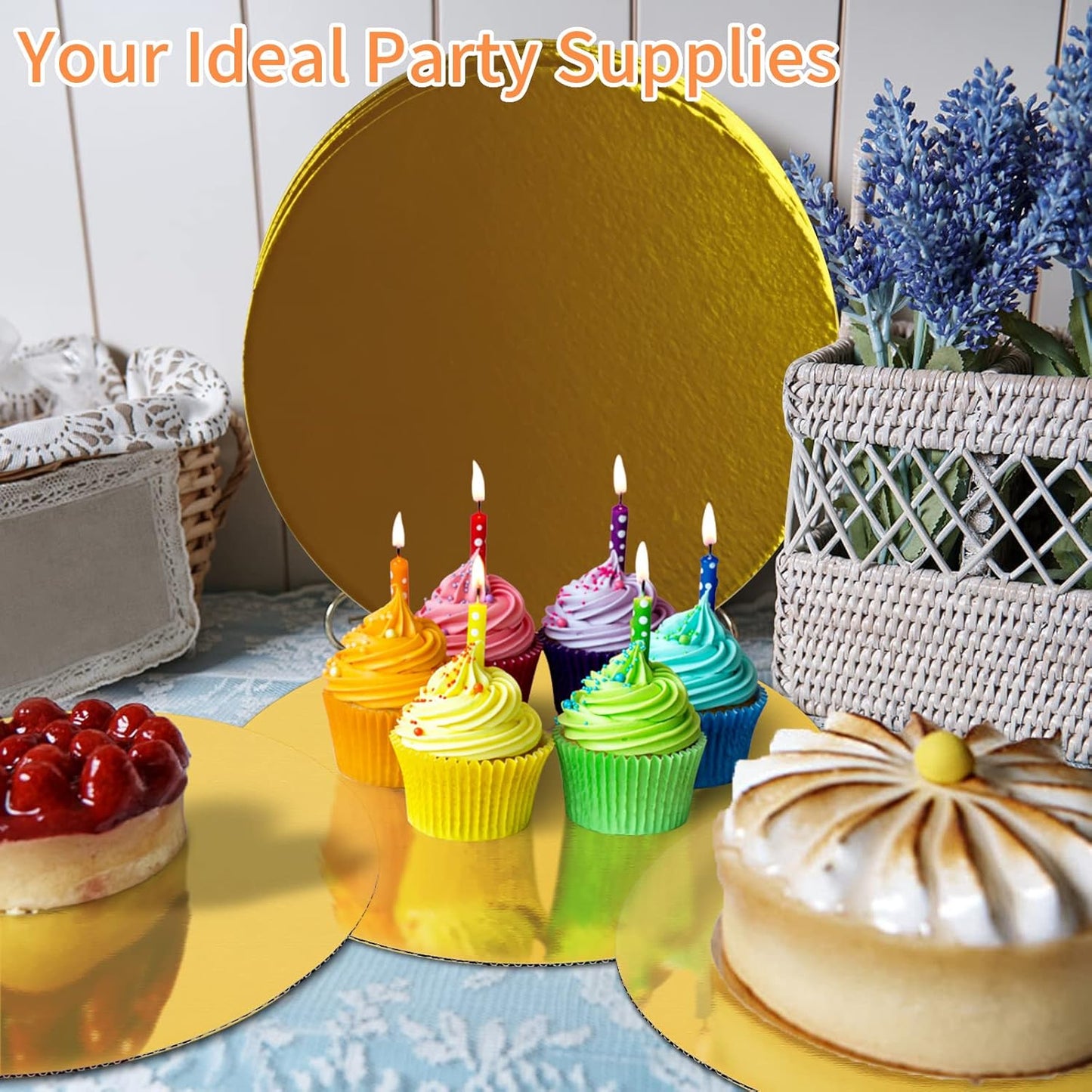 TrendyTrolley Round Cake Base Board |MDF Cardboard Disposable Cake Pizza Circle Scalloped Mate Gold Tart Decorating Base Stand|10 inch - 6 Pc - Round