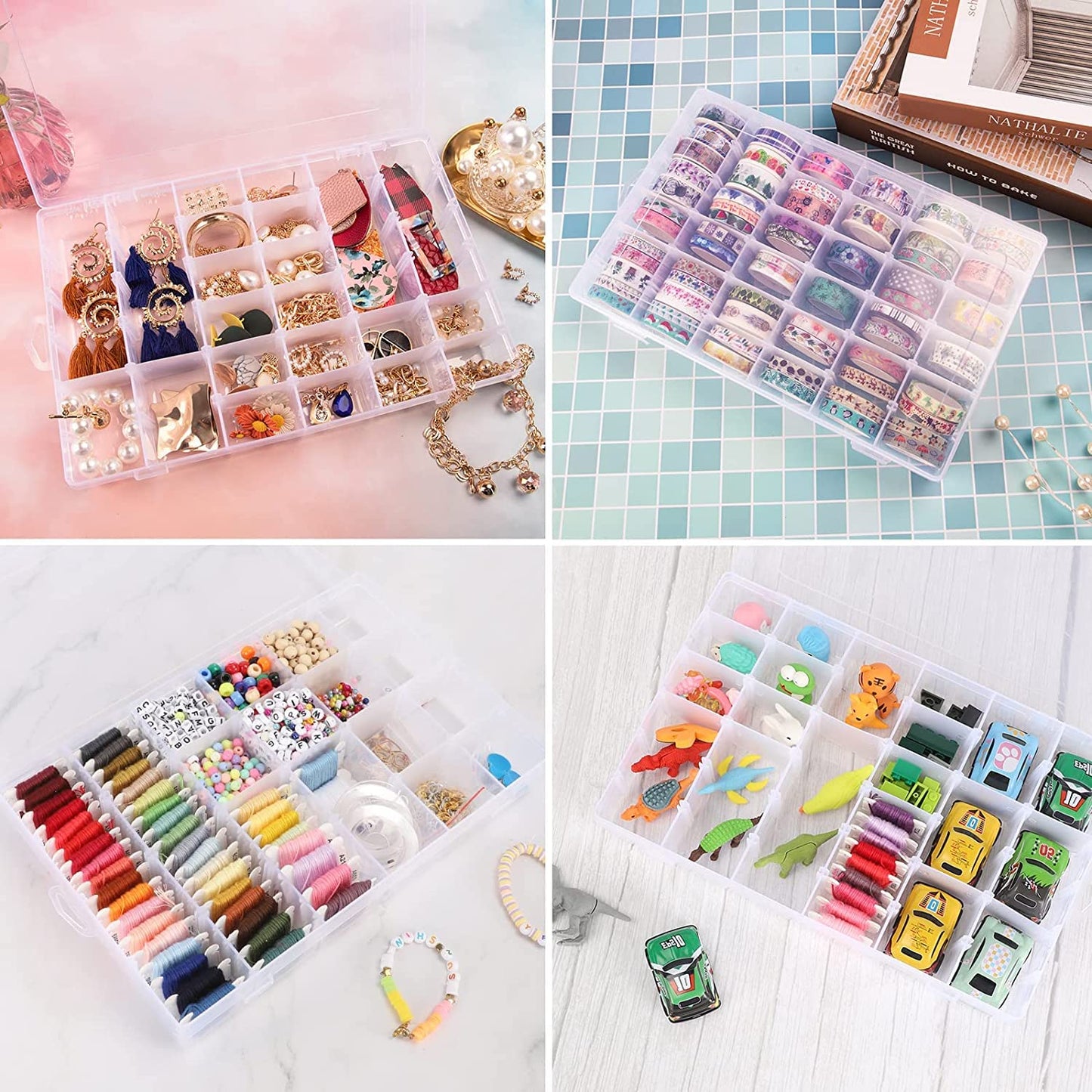 1 Pack 36 Grids Clear Plastic Organizer Box Container Craft Storage with Adjustable Dividers for Beads Organizer Art DIY Crafts Jewelry Fishing Tackles