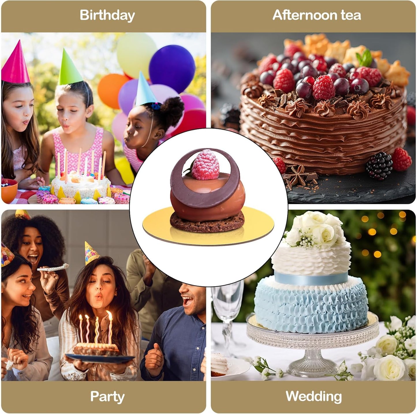 TrendyTrolley Round Cake Base Board |MDF Cardboard Disposable Cake Pizza Circle Scalloped Mate Gold Tart Decorating Base Stand|8 inch - 6 Pc - Round