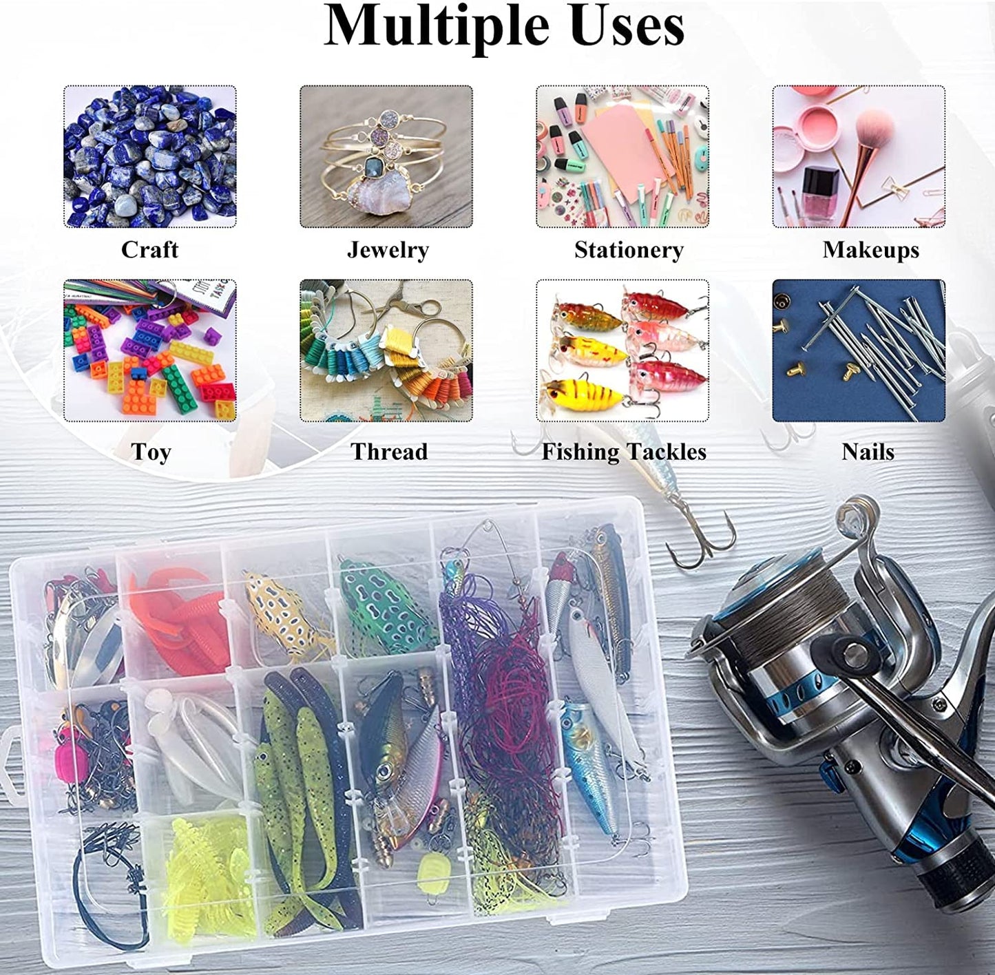 1 Pack 36 Grids Clear Plastic Organizer Box Container Craft Storage with Adjustable Dividers for Beads Organizer Art DIY Crafts Jewelry Fishing Tackles