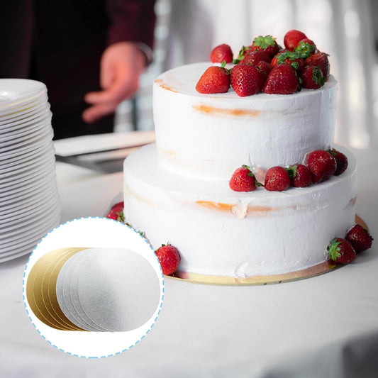 TrendyTrolley 8Pcs Cake Boards, MDF Cardboard -Round Cake Board | 4 Silver- 4 Gold |2 mm Thick | Cake Base Plates Silver & Gold Cake Board | Reusable Cake Base | for Birthday Wedding (8 inch)
