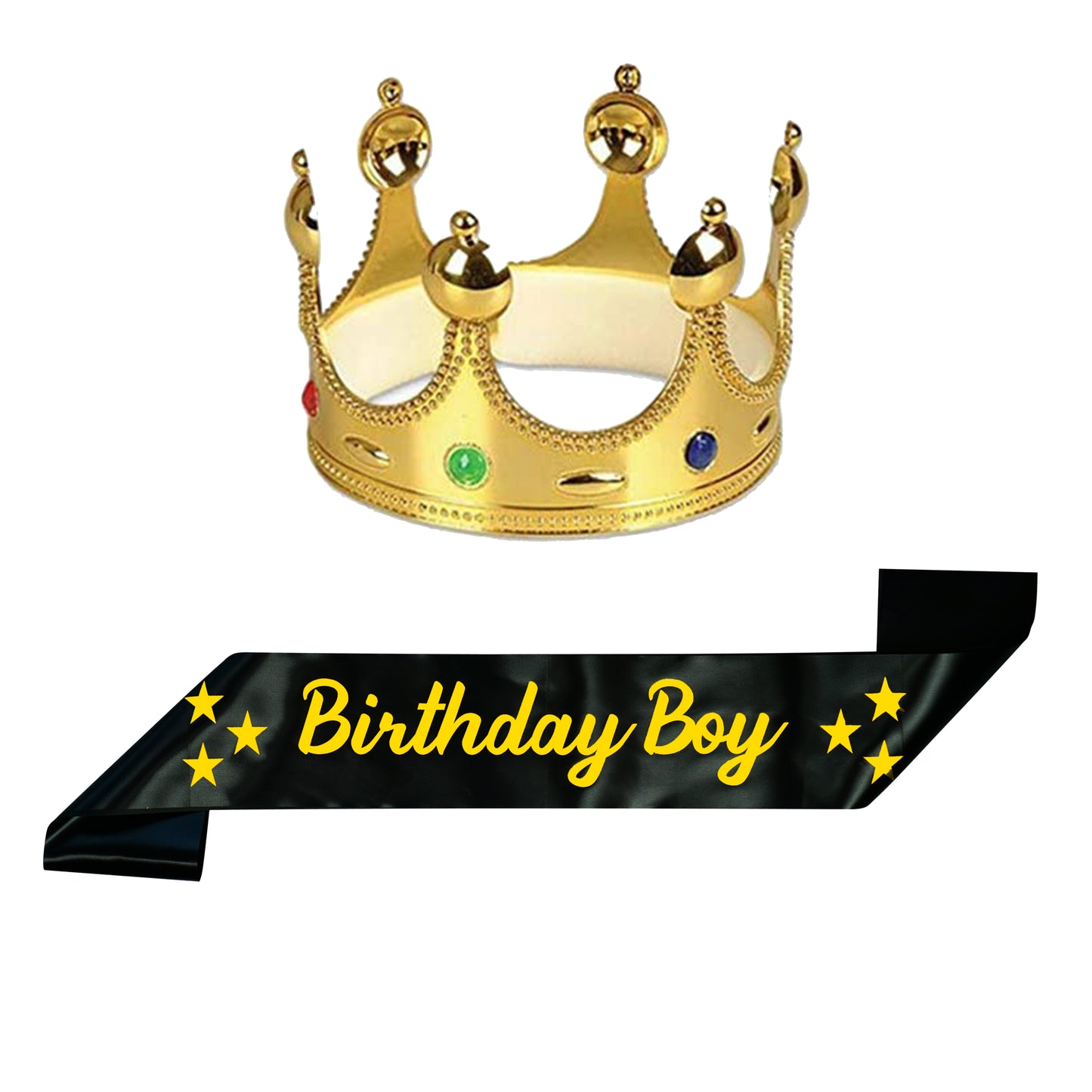DECOFY Birthday Boy Sash Crown For Boys & Mens | Royal King Crown 2 Pc Set For Husband, Brother, Boyfriend, Friends | Birthday Sash For Boys