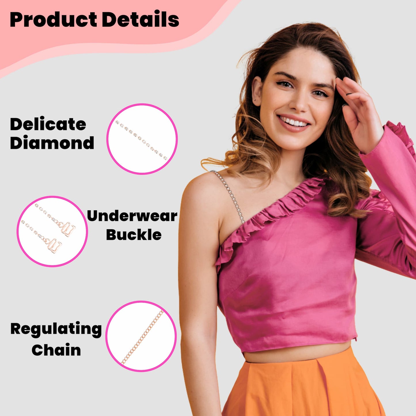 TrendyTrolley Fancy Adjustable Bra Straps for Women, 1 Pair | Stylish & Comfortable Design | Perfect For Dresses & Tops | Non-Slip Bling Shoulder Straps for Wedding & Party Outfit (Rose Gold)