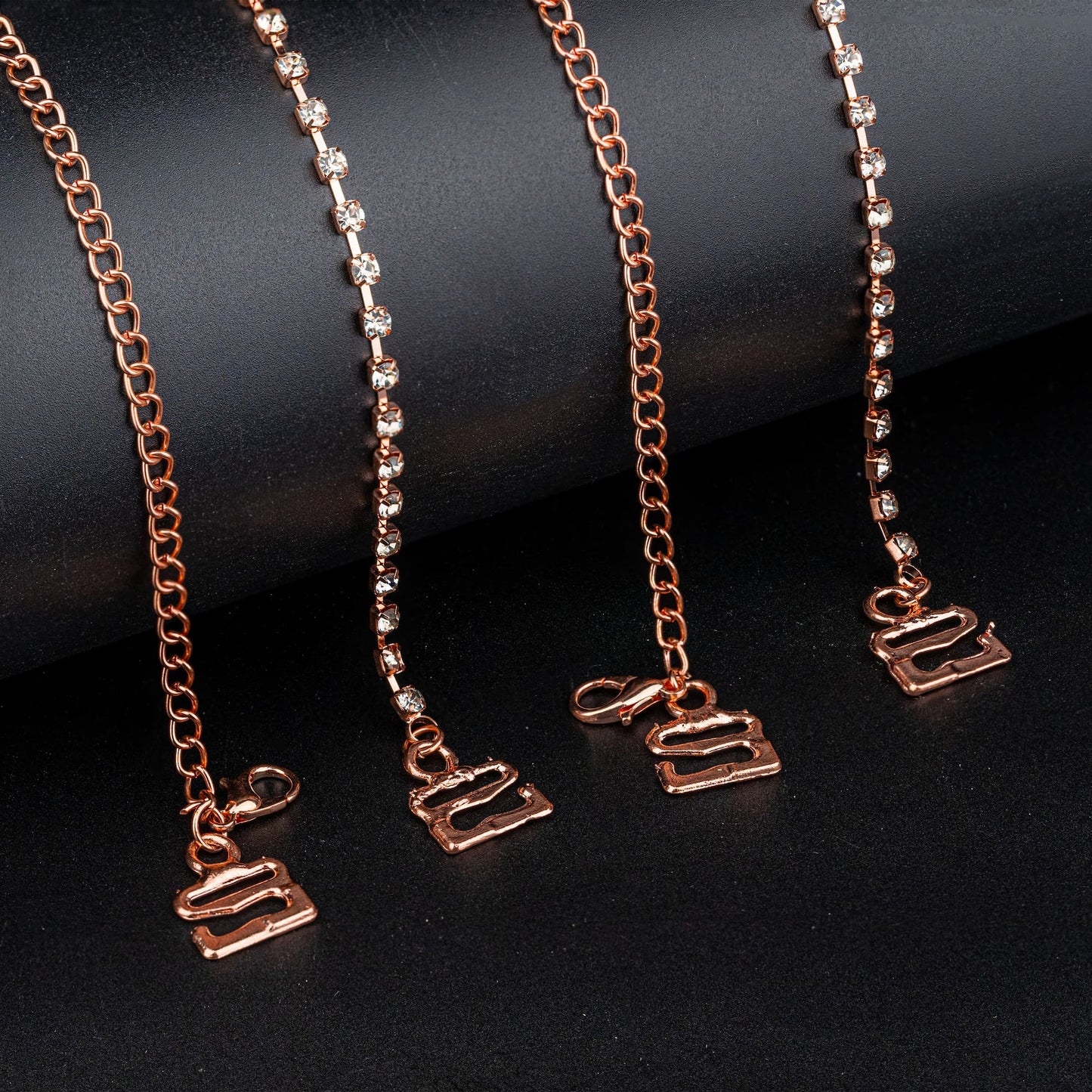 TrendyTrolley Fancy Adjustable Bra Straps for Women, 1 Pair | Stylish & Comfortable Design | Perfect For Dresses & Tops | Non-Slip Bling Shoulder Straps for Wedding & Party Outfit (Rose Gold)