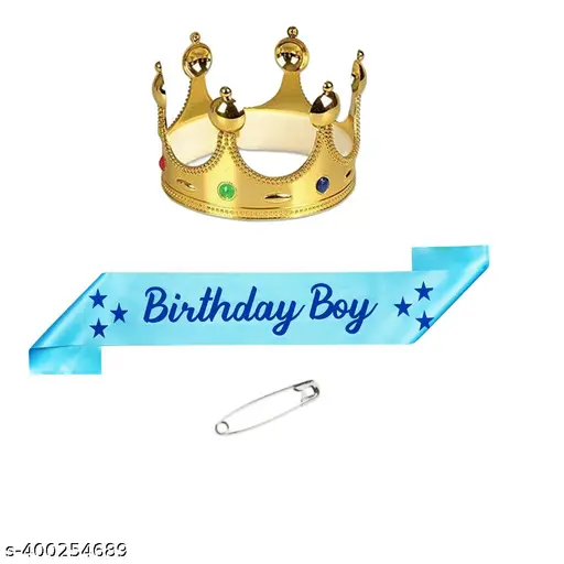 DECOFY Birthday Boy Sash Crown For Boys & Mens | Royal King Crown 2 Pc Set For Husband, Brother, Boyfriend, Friends | Birthday Sash For Boys