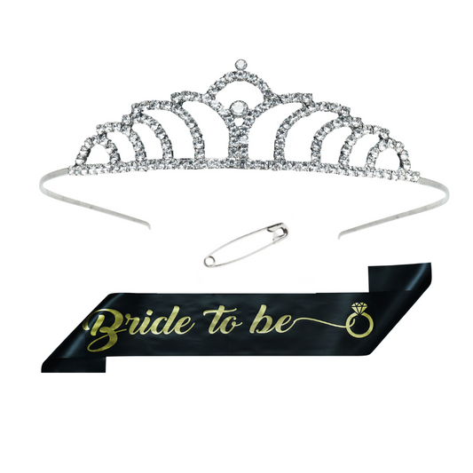 Decofy Bride to Be Decoration Set - Black Bride to Be Sash | Crow Tiara For Bridal Shower Party | Spinsters Party (Lotus-Black)