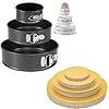 TrendyTrolley Cake 3 Pieces Spring Form Cake Mould Pan Set | Removable Cake Mould | with 7-8-9-10inch Round Golden Cake Base Board (2pcs Each) - Black Cake Moulds (7-8-9 Inch)