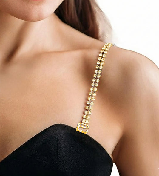 Trendy Trolley Gold Rhinestone Bra Straps for Women – Adjustable & Detachable Crystal Shoulder Straps for Party, Bridal & Daily Wear