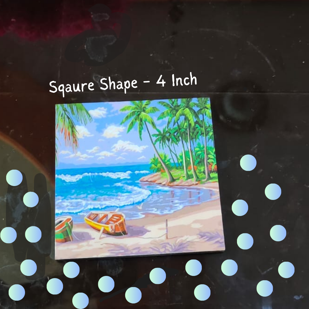 TrendyTrolley Beach Coconut Tree Square Coaster Set of Drink- Made of Polyester Fabric and Wooden Coaster Set - Set of 4 | with Coasters Holder Stand