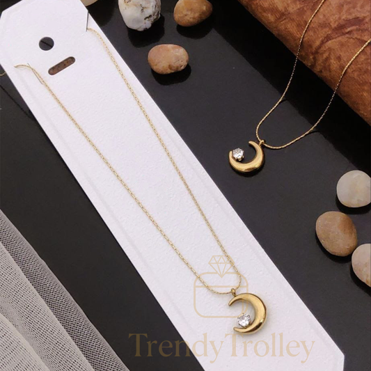 TrendyTrolley Crescent Moon Necklace - 18k Gold | Pendant Chain | Tarnish-Free and Elegant