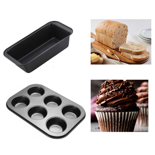 TrendyTrolley® Muffin Tray & Bread Loaf Pan Set | Non-Stick Cupcake & Loaf Baking Mould Combo | Ideal for Oven Baking (2 Pc)