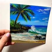 TrendyTrolley Beach Coconut Tree Square Coaster Set of Drink- Made of Polyester Fabric and Wooden Coaster Set - Set of 4 | with Coasters Holder Stand