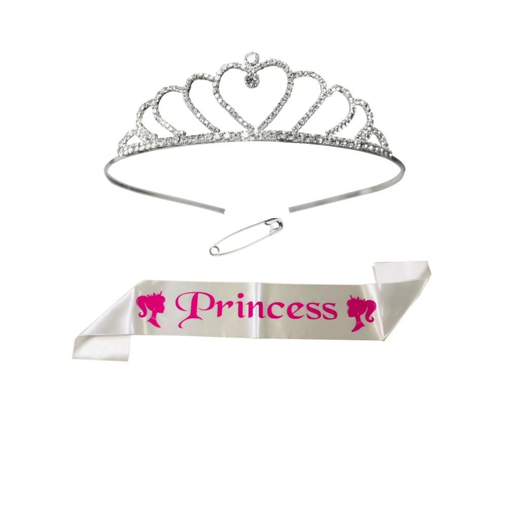 "Decofy Princess Sash & Crown Set for Girls | Satin Birthday Sash with Silver Rhinestone Tiara | Dress-Up, Pageants, Parties & Special Events Search this page"