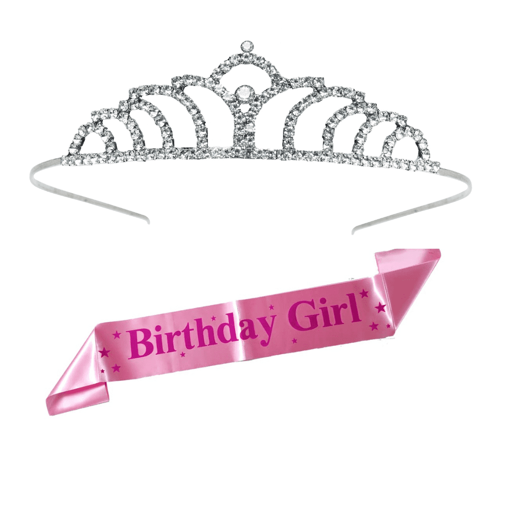 Decofy Birthday Girl Pink Sash With Lotus Design Crown For Girls & Womens