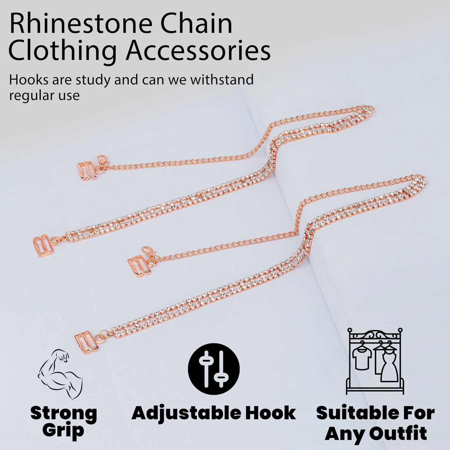 TrendyTrolley Double Chain Bra Straps for Women | Detachable Adjustable Stylish Shoulder Strap for Saree, Dresses, Blouse, Tops | Premium Metal SIlver Chain Bra Strap (1 Pair)
