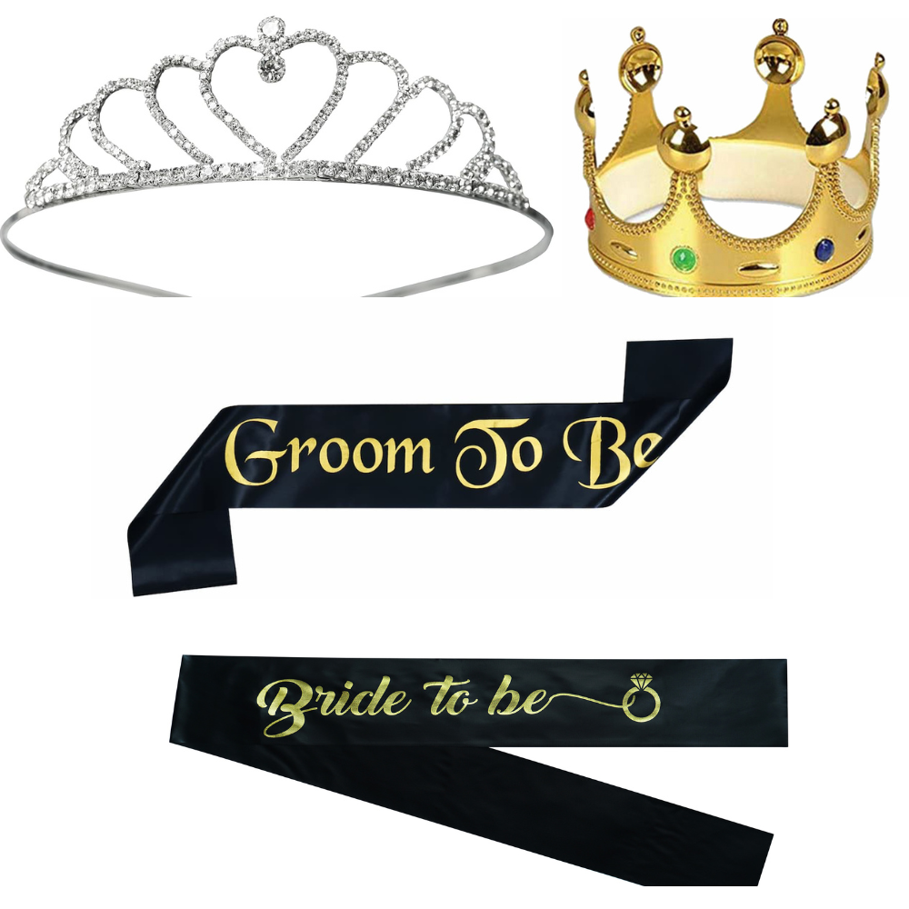 Bride to Be & Groom to Be Big Combo | Bride to Be Decoration Set | Heart Crown & Sash Combo Best Ever for Bachloratte Party