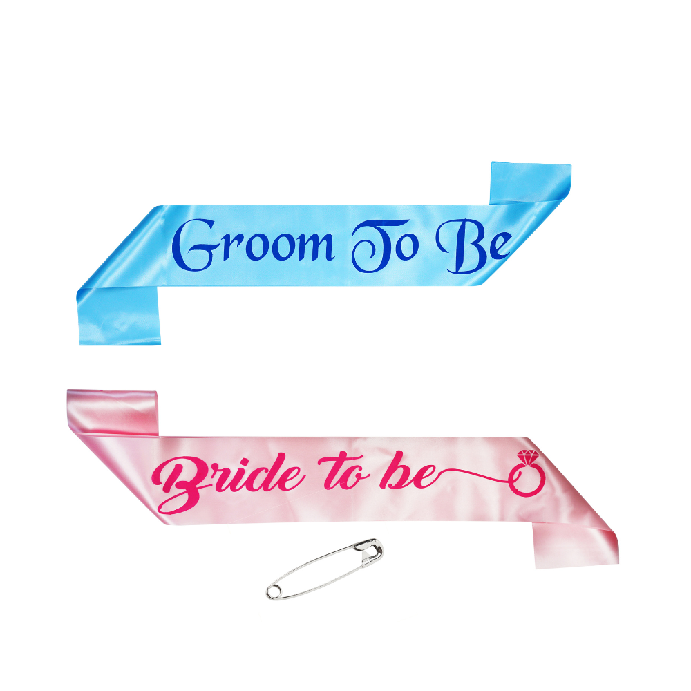 Decofy Bride to Be Pink Sash | Groom to be Sash | Bachloratter Party Decor| Bride Groom Combo Set - Safety Pin (2 Pc Set)