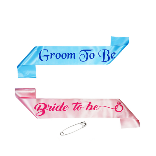 Decofy Bride to Be Pink Sash | Groom to be Sash | Bachloratter Party Decor| Bride Groom Combo Set - Safety Pin (2 Pc Set)