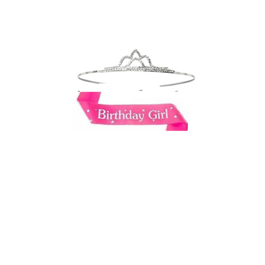 Unique Creations Birthday Girl Pink Sash with Beautiful Rhinstone Tiara Crown Set with Safety Pin for Women's & Girls