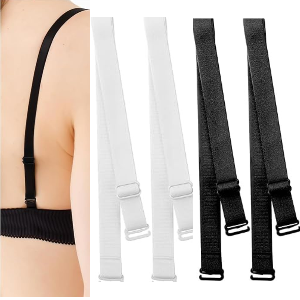 TrendyTrolley 4 Pc Elastic Bra Straps White | Black | Skin & Baby Pink Color-12 MM -Replacement Elastic Adjustable Shoulder Strap| Elastic Bra Strap (4 Pairs)