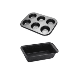 TrendyTrolley 2 Pc Cake Baking Set- Baking Combo - Muffin Tray & Bread Loaf-Non Stick Carbon Steel Safe for Microwave & OTG Oven