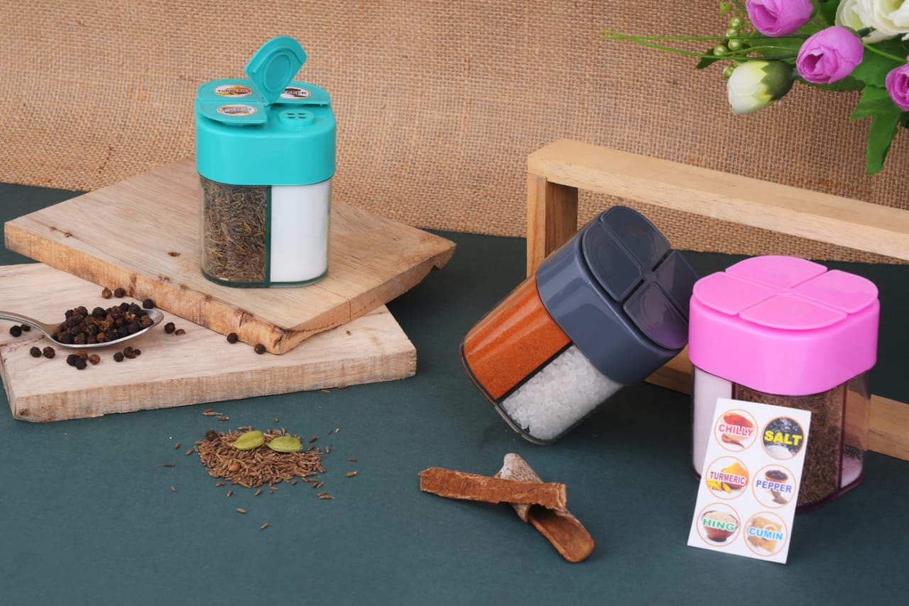 TrendyTrolley 2 Pc Spices Shaker Sprinkler Set | Spice Small Boxes Sprinkler with Labels 2 Pc Spices Jar Set