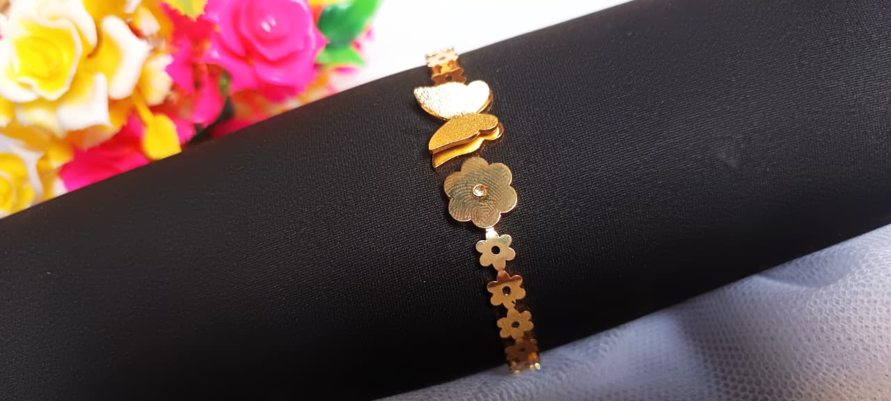 Trendy Trolley 18K Gold Plated Butterfly & Flower Design Kada for Women & Girls | Anti-Tarnish Waterproof Hypoallergenic Adjustable Kada