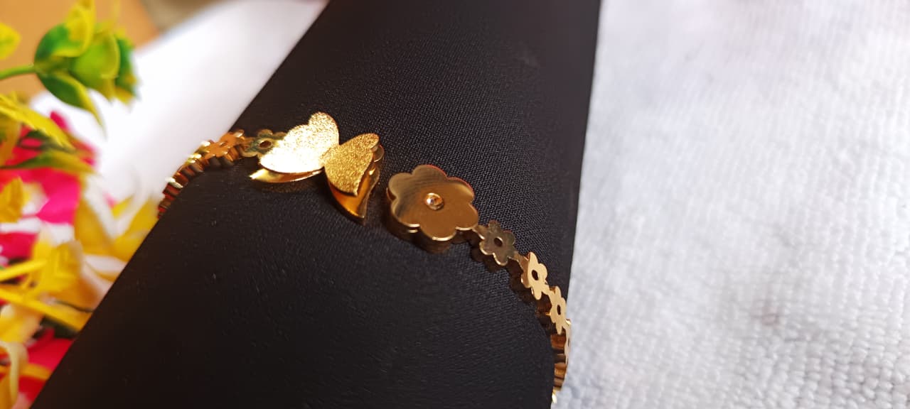 Trendy Trolley 18K Gold Plated Butterfly & Flower Design Kada for Women & Girls | Anti-Tarnish Waterproof Hypoallergenic Adjustable Kada