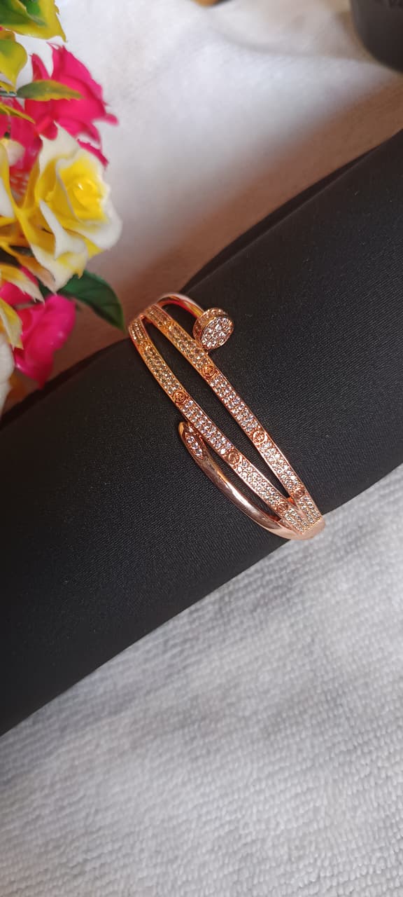 Trendy Trolley 18K Gold Plated Double Layer Kada for Women & Girls | Anti-Tarnish Waterproof Hypoallergenic Adjustable Kada