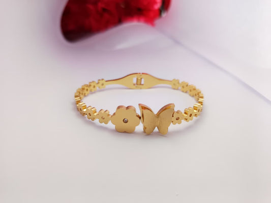 Trendy Trolley 18K Gold Plated Butterfly & Flower Design Kada for Women & Girls | Anti-Tarnish Waterproof Hypoallergenic Adjustable Kada