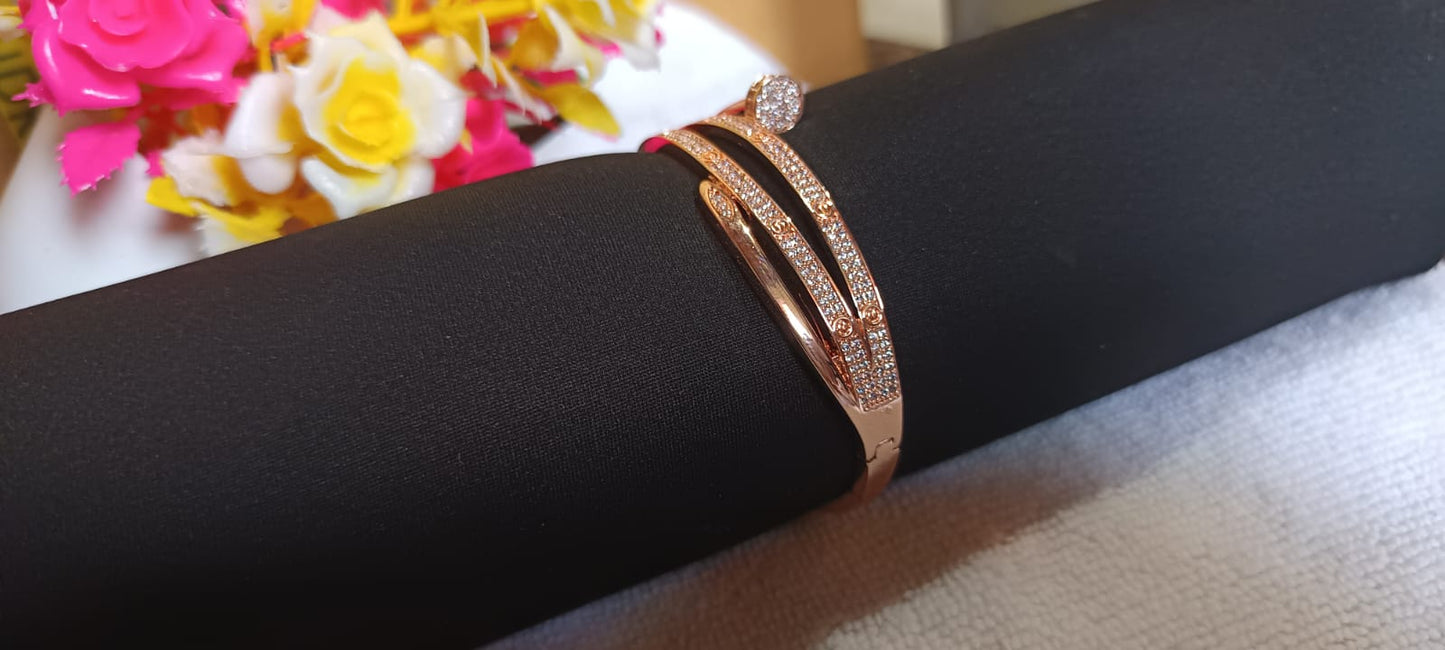 Trendy Trolley 18K Gold Plated Double Layer Kada for Women & Girls | Anti-Tarnish Waterproof Hypoallergenic Adjustable Kada