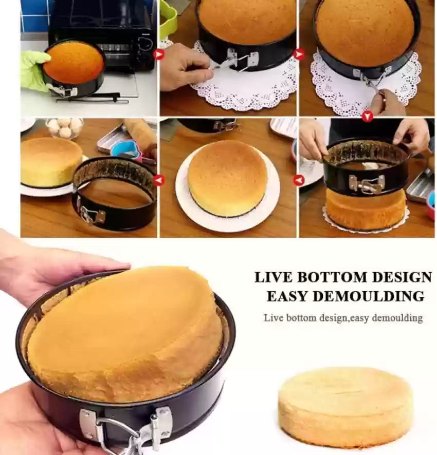 TrendyTrolley 3 Pc Round Cake Mould SpringForm Non Stick Carbon Steel Removable Bottom Premium Material Safe for Microwave,OTG Oven etc- 3 Pc Round Cake Mould
