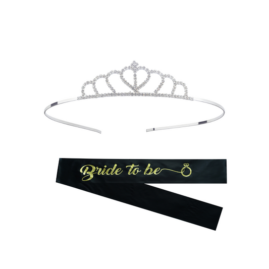 Decofy Bride to be Decoration 2 Pcs Tiara & Sash | Crown For Bride | Wedding Party Decorations | Bachelorette Party Decorations | Bridal Shower Decorations Items