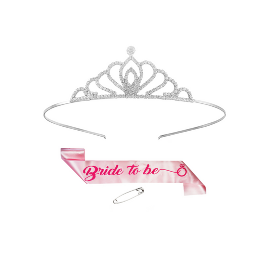 Decofy Bride to be Decoration 2 Pcs Tiara & Sash | Crown For Bride | Wedding Party Decorations | Bachelorette Party Decorations | Bridal Shower Decorations Items