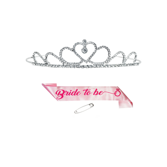 Decofy Bride to Be Decoration Set - Pink Bride to Be Sash | Crow Tiara For Bridal Shower Party | Spinsters Party (Pink Rose)