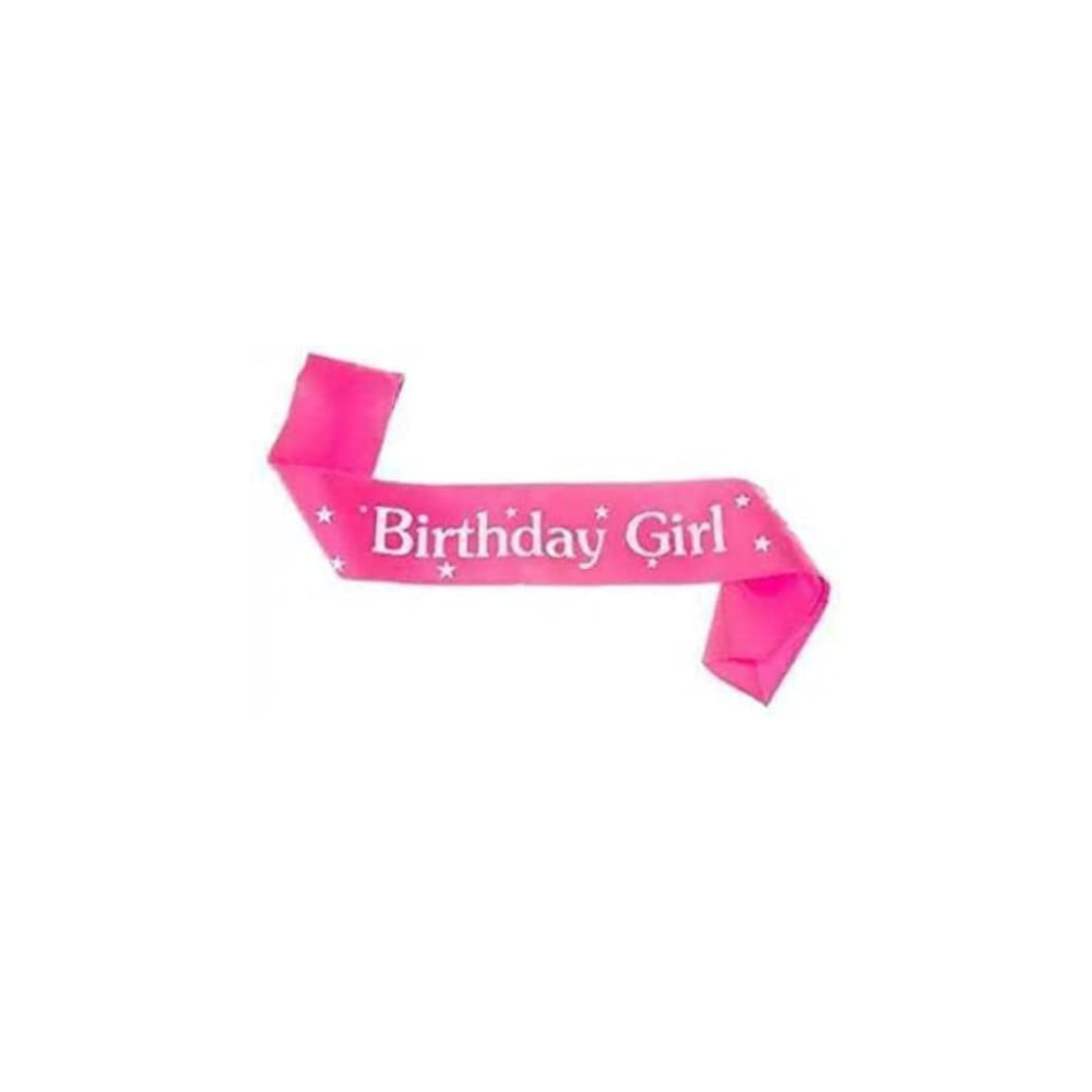 DECOFY Birthday Sash & Crown Set | Princess Queen Tiara Crowns Taj HairBand For Kids Girls & Womens (3 Pc Set- With Pin-Pink)