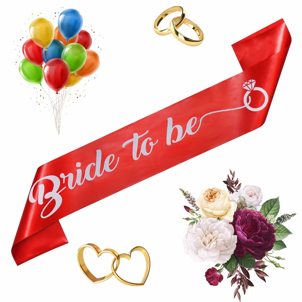 Decofy 2 Pc Bride & Groom Decoration Set | Bride to Be Red Sash | Groom To Be Black Sash With Safety Pins