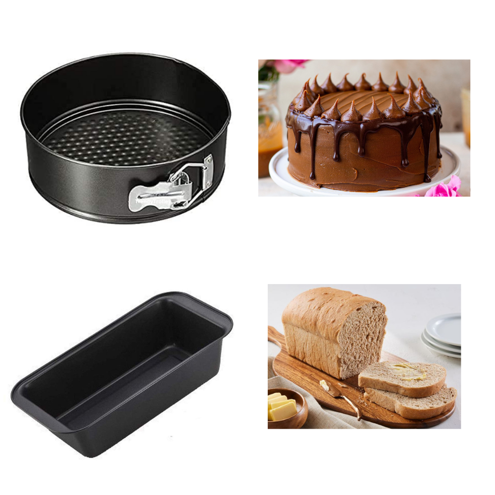 TrendyTrolley 3 Pc Cake Baking Combo |Carbon Steel Non Stick Material Suitable for Microwave |Oven OTG-Cake Tin |Muffin Tray | Bread Mould