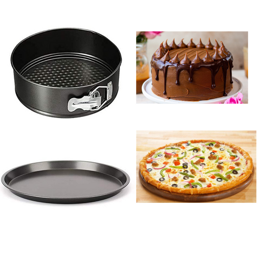 TrendyTrolley® Round Cake Tin & Pizza Tray Combo | Non-Stick Bakeware Set for Oven | Perfect for Homemade Cakes & Pizzas (2 Pc)