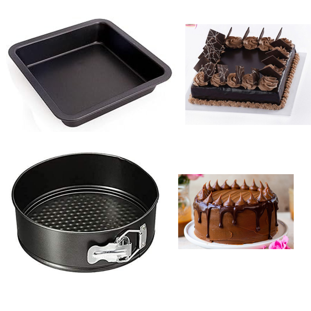 TrendyTrolley® Non-Stick Round & Square Cake Tin Combo Set | Baking Moulds for Oven | Ideal for Layered & Celebration Cakes (2 Pc)