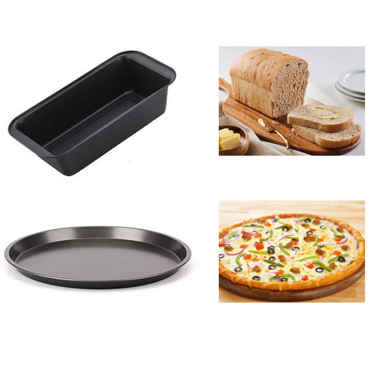 TrendyTrolley® Pizza Tray & Bread Loaf Pan Combo | Non-Stick Bakeware Set for Oven | Ideal for Baking Pizza, Garlic Bread & Loaves (2 Pc)