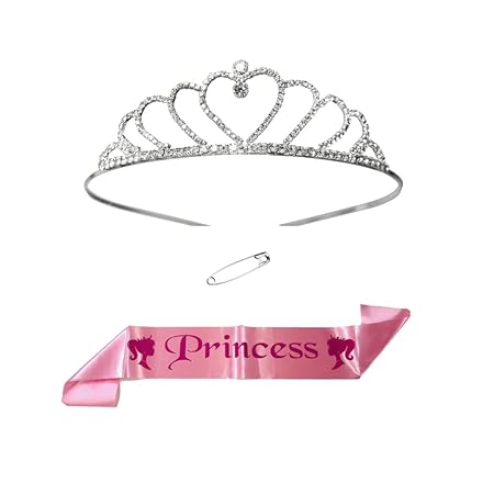 "Decofy Princess Sash & Crown Set for Girls | Satin Birthday Sash with Silver Rhinestone Tiara | Dress-Up, Pageants, Parties & Special Events Search this page"