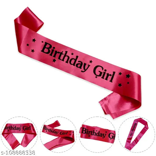 Decofy Regal Birthday Girl Combo – Dark Pink Satin Sash with Heart Crown